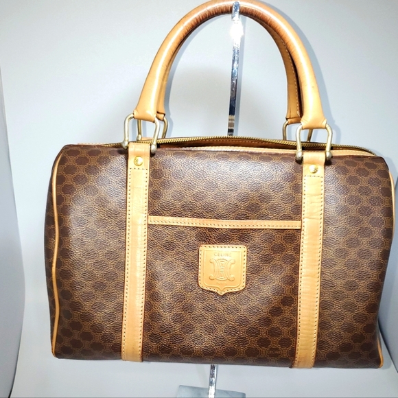 Celine Vintage Boston Bag 1 OPEN POCKET IN FRONT Macadame Coated  Canvas . - Picture 9 of 16